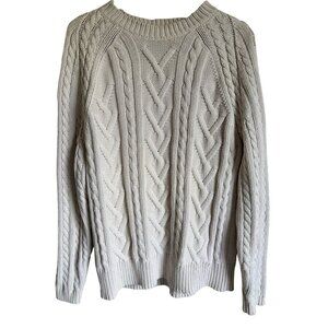 Vintage VTG Express Cream Ivory Cable Knit Crewneck Sweater 100% Cotton Made in